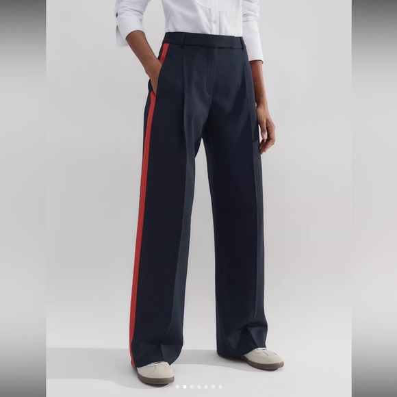 Me + Em Wool Blend Side Stripe Pant Navy Red Sporty Tailored Trouser - Picture 2 of 16